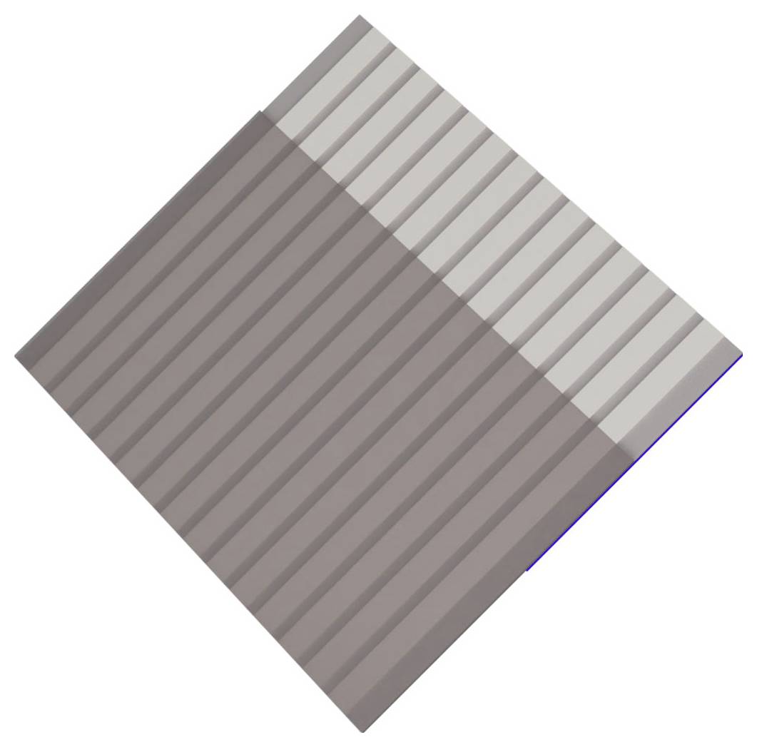 Gekipptes quadratisches Panel mit diagonalen Rippen, aufgeteilt in dunkelbraune und hellgraue Abschnitte.