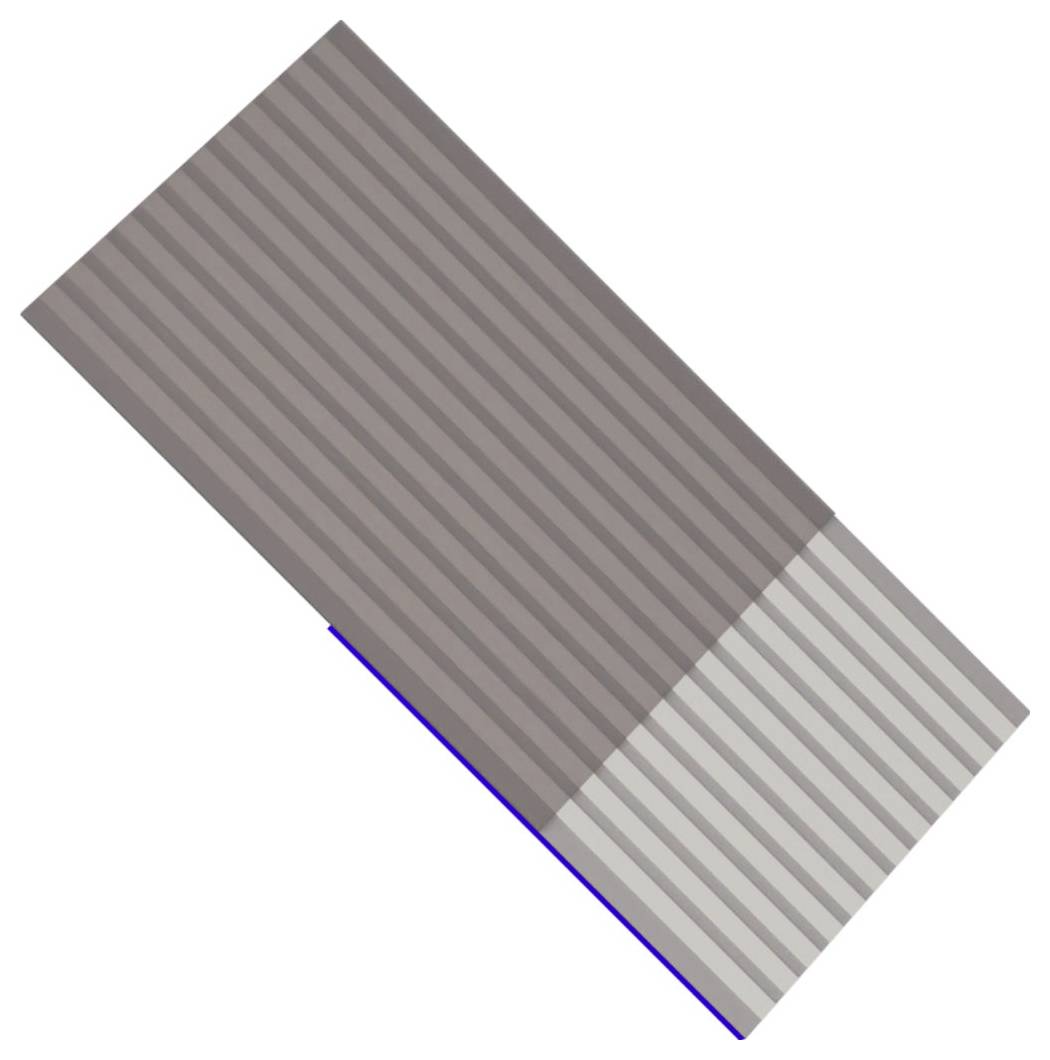 Ein diagonal gestreifter rechteckiger Balken, dunkelgrau oben und zu hellgrau am unteren Ende verblassend, mit einer dünnen blauen Kante.