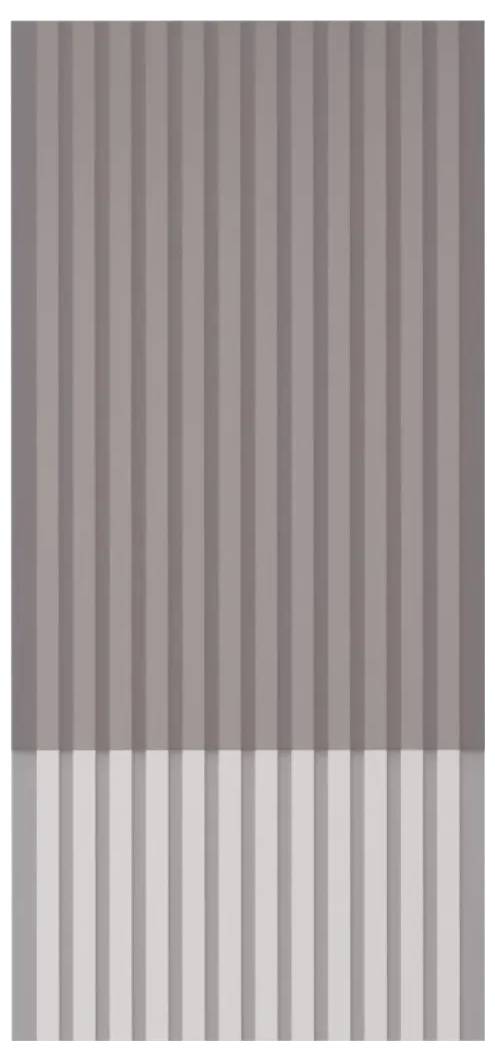 Abstraktes Bild mit vertikalen grauen und taupefarben Streifen, oben dunkler und unten heller.