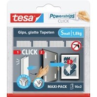 Tesa Powerstrips CLICK Small 16x 2 Stück (L x B) 60mm x 20mm Inhalt: 16 Paar Tesa Powerstrips CLICK Small 16x 2 Stück (L x B) 60mm x 20mm Inhalt: 16 Paar