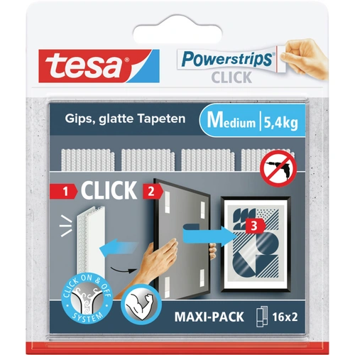 Tesa Powerstrips CLICK Medium 16x 2 Stück (L x B) 80mm x 20mm Inhalt: 16 Paar Tesa Powerstrips CLICK Medium 16x 2 Stück (L x B) 80mm x 20mm Inhalt: 16 Paar