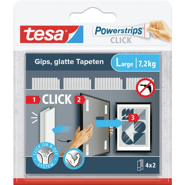Tesa Powerstrips CLICK Large 4x 2 Stück (L x B) 85mm x 20mm Inhalt: 4 Paar Tesa Powerstrips CLICK Large 4x 2 Stück (L x B) 85mm x 20mm Inhalt: 4 Paar