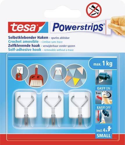 Tesa Powerstrips Small Klebehaken 3er Weiß, Edelstahl Inhalt: 3 St.