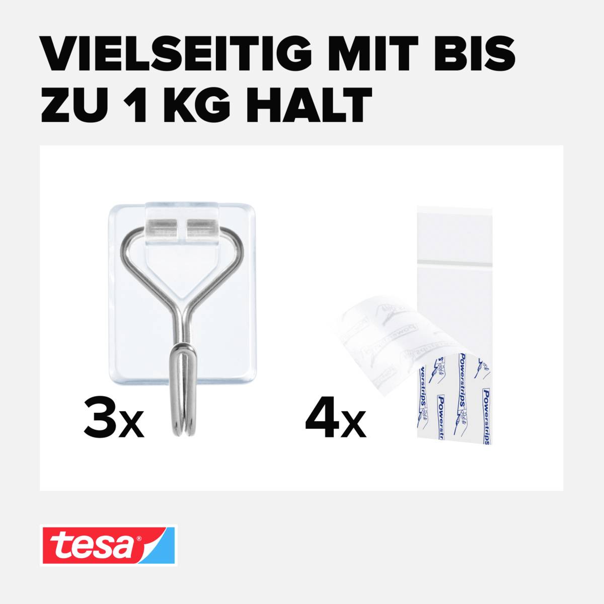 Tesa Powerstrips Small Klebehaken 3er Weiß, Edelstahl Inhalt: 3St.