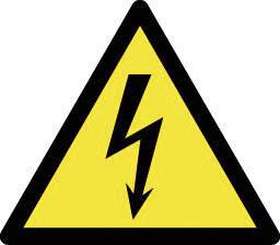 Warnschild vor Elektrizität: Gelbes Dreieck mit schwarzem Rand und schwarzem Blitzpfeil, signalisiert Hochspannung.