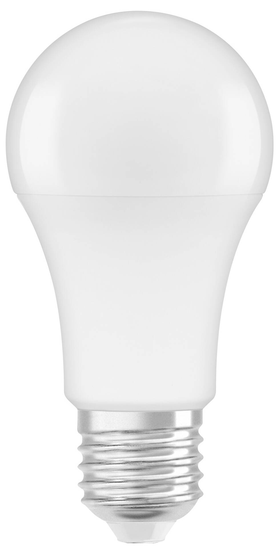 Eine weiße LED-Glühbirne mit silbernem Sockel. Ideal für energieeffiziente Beleuchtung.