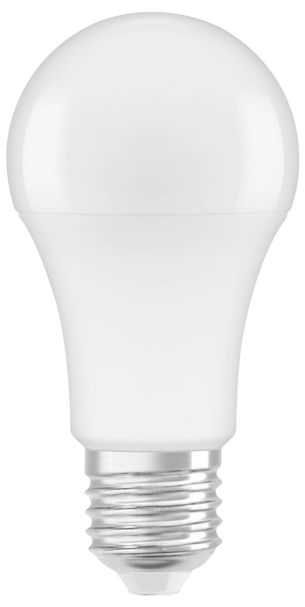 Weiße LED-Glühbirne mit E27-Sockel, energiesparend und langlebig, geeignet für den Einsatz in Standardlampenfassungen.