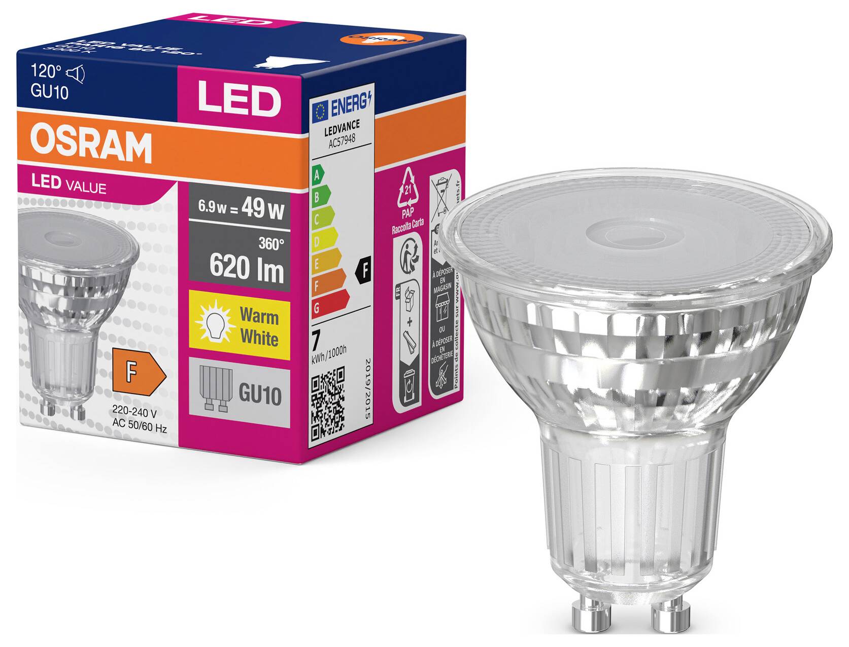 OSRAM HOMELIGHTING 4058075096707 LED EEK F (A - G) GU10 Par 16 6.9W = 49W Warmweiß (Ø x H) 50mm x 54mm 1St.