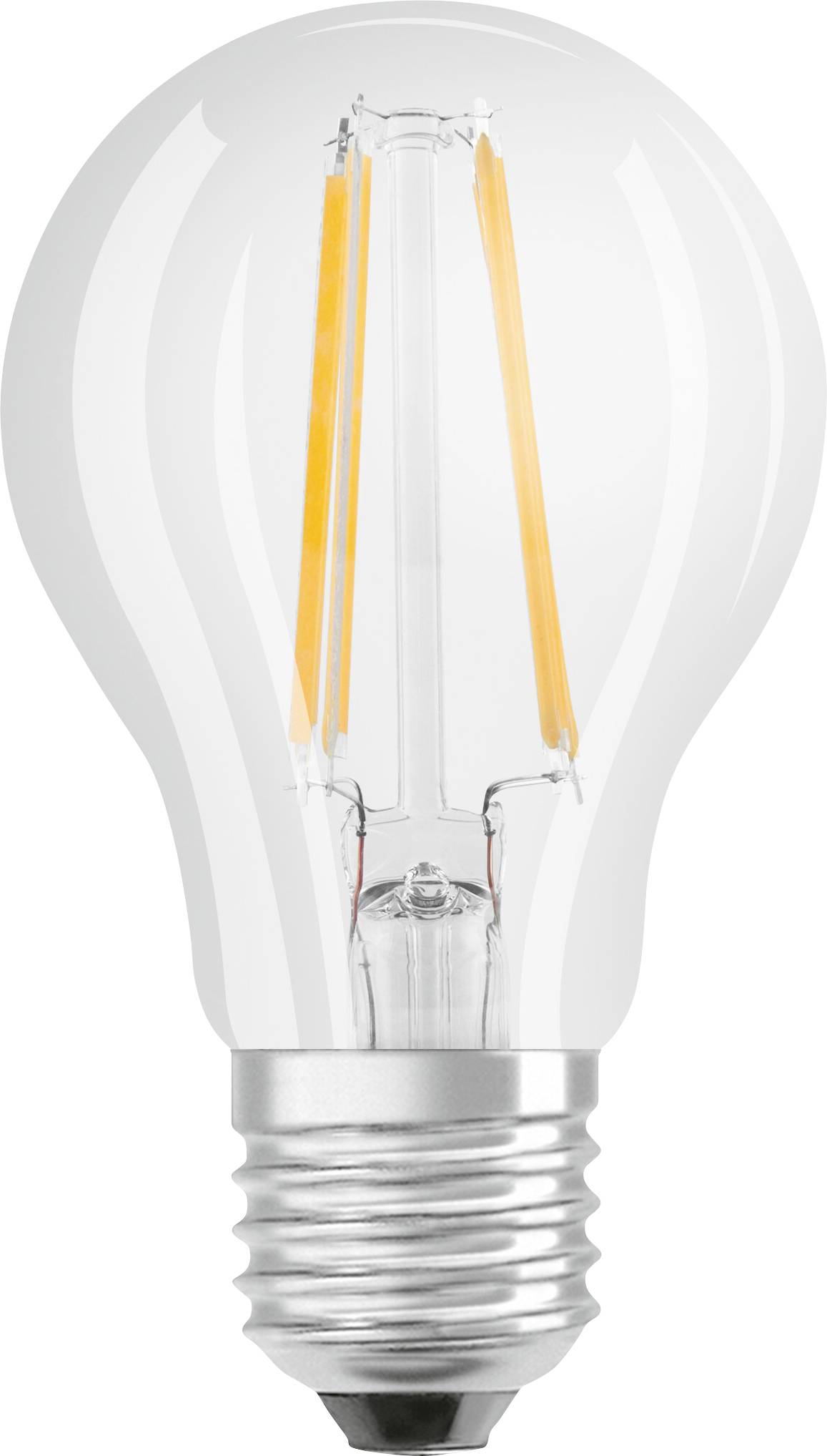 Eine LED-Glühbirne mit sichtbaren Filamenten, die ein energieeffizientes Design zeigt. Perfekt als Beispiel für moderne Beleuchtung.