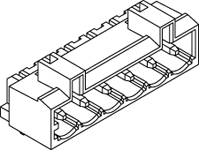 Steckerdiagramm mit fünf Anschlussports in Reihe, detaillierte technische Zeichnung, zeigt interne Verdrahtung und Gehäuseform.