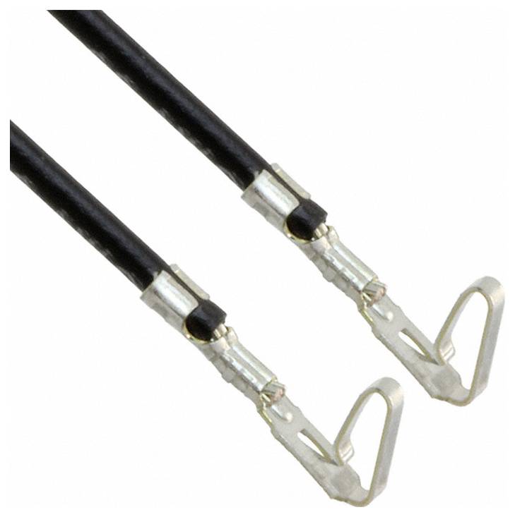 Zwei schwarze Kabel mit metallischen Steckern an jedem Ende, mit klemmartigen Strukturen für sichere Befestigung.