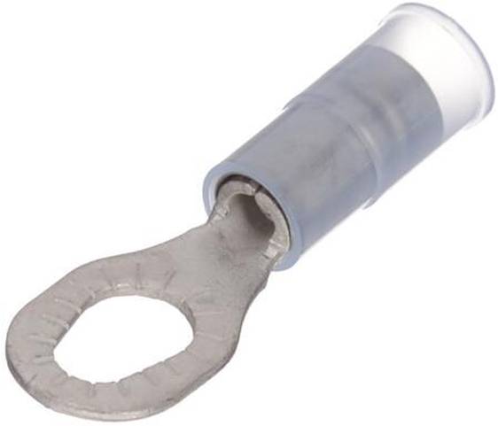 Ein Metallringanschlussverbinder mit blauer isolierter Hülse, entwickelt für die elektrische Verdrahtung und den Anschluss an einen Bolzen oder Stift.