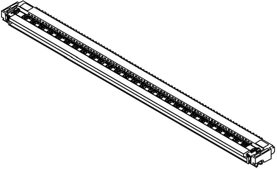 Eine Illustration einer langen, rechteckigen elektrischen Komponente mit mehreren Anschlußpunkten, wahrscheinlich ein Verteiler- oder Klemmenstreifen.