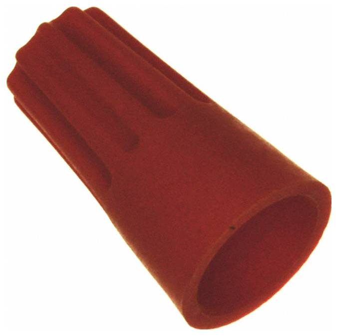 Ein roter Steckverbinder mit gerippten Seiten und offenem Ende, der zum sicheren Verbinden von Elektrokabeln verwendet wird.