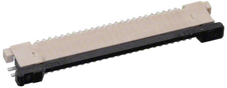 FPC/FFC-Stecker, horizontale Montage, 60 Pins, mit schwarzem Sockel und beigem Oberteil, verwendet für flexible Leiterplatten in elektronischen Geräten.