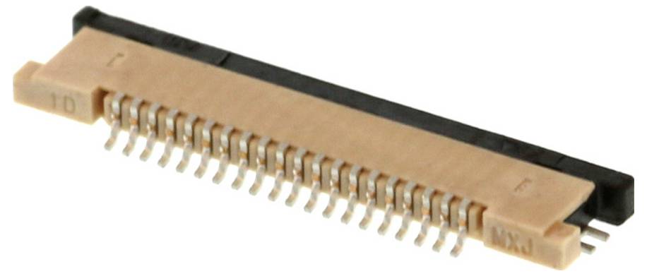 Ein Mikro-Stecker mit mehreren Kontakten wird gezeigt, der für elektronische Geräte geeignet ist. Er weist eine schmale, rechteckige Form auf.