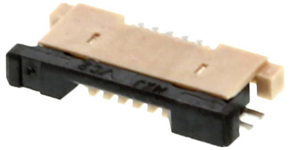 Ein kleiner, rechteckiger elektronischer Stecker mit beige und schwarzem Gehäuse, das mehrere Stifte zum Verbinden von Schaltungskomponenten aufweist.