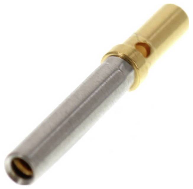 Steckverbinder-Pin mit goldener Verbindung und silbernem Körper, häufig in elektrischen Kontakten verwendet.