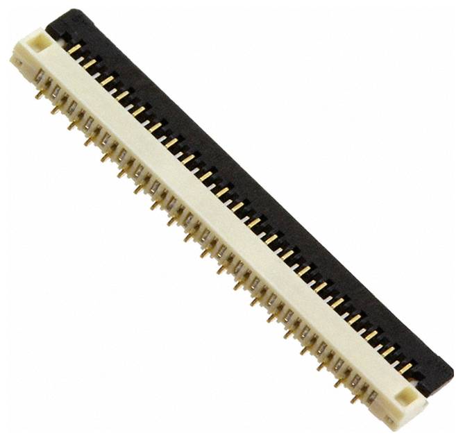 Schwarzer elektronischer Stecker mit fünf vergoldeten Stiften und weißer Kunststoffbasis, verwendet zum Verbinden von Schaltkreisen.