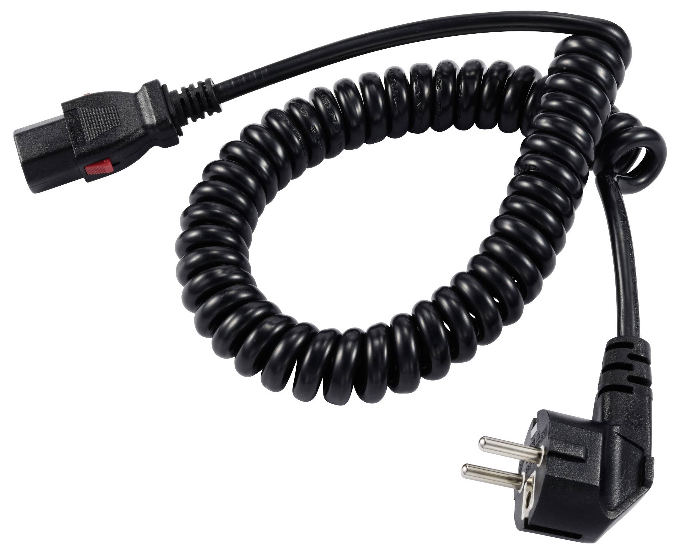 Sygonix SY-6733074 Kaltgeräte Anschlusskabel Schwarz 3m verriegelbar, Spiralkabel