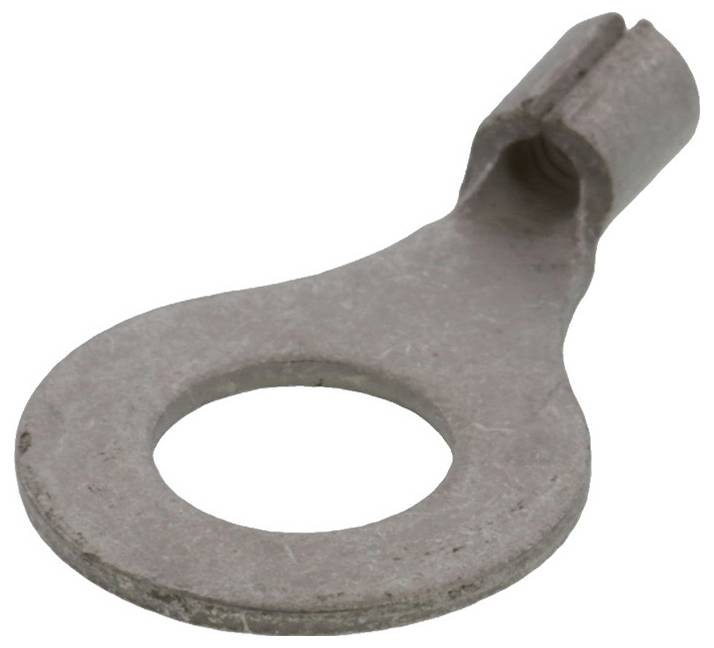 Eine runde metallische Öse mit einem flachen Ring und einem Loch in der Mitte, die zum Herstellen elektrischer Verbindungen verwendet wird.