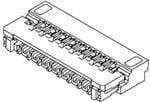 Linienzeichnung eines kleinen rechteckigen elektronischen Steckers oder einer Vorrichtung mit vorstehenden Seitenlaschen und einer zweipoligen Klemme.