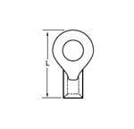 Technische Zeichnung einer Öse/Lasche mit einem zentralen Loch und einer Längsdimension in vertikaler Richtung mit der Bezeichnung „L