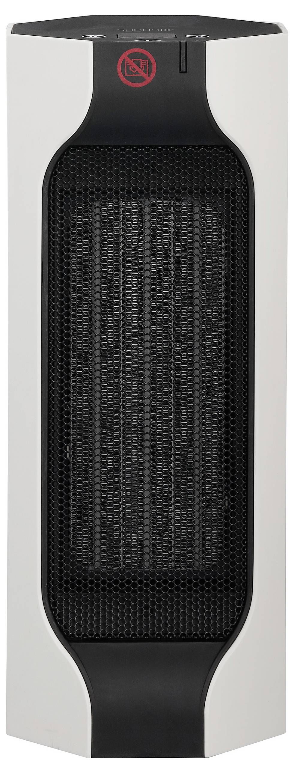 Ein schwarzer und silberner elektrischer Turmheizlüfter mit vertikaler Lüftung, geeignet für die Erwärmung kleiner Räume.