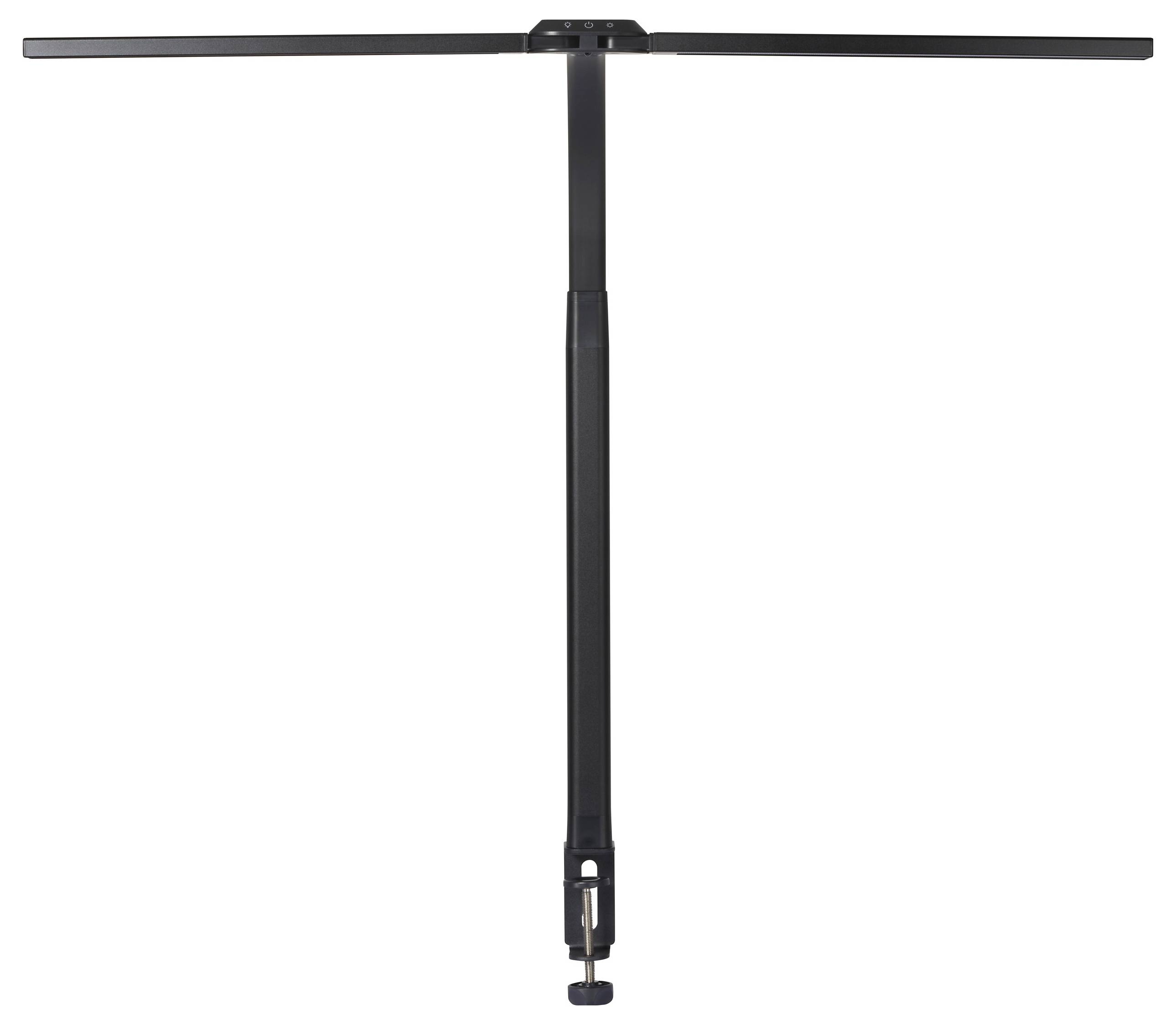 Ein schwarzes T-Mikrofonstativ mit ausklappbaren Armen, geeignet für Studiomikrofone, vor weißem Hintergrund.