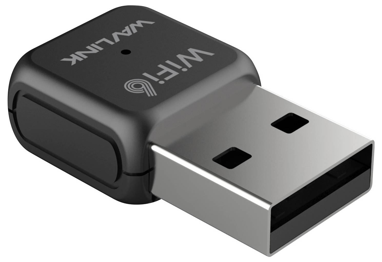 Ein schwarzer USB-WLAN-Adapter von WAVLINK mit aufgedrucktem 'WiFi' Symbol, geeignet zum kabellosen Netzwerkzugang.