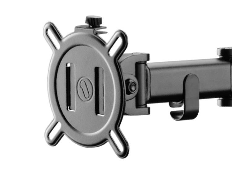 Metallhalterung mit vier kreisförmig angeordneten Armen, befestigt an einem verstellbaren Gelenk.