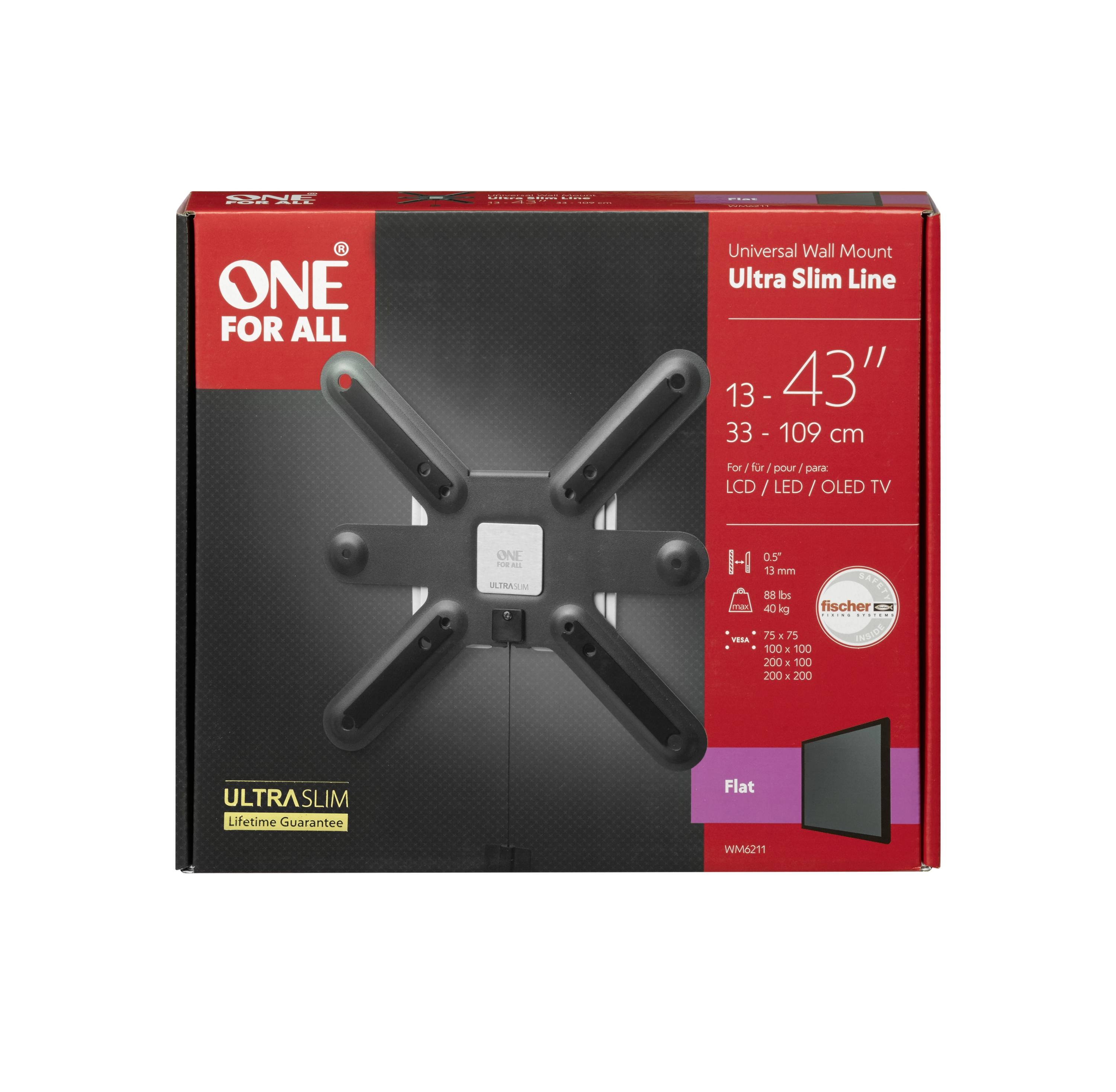 One For All 43" Slim FLAT TV-Wandhalterung 33cm (13") - 109,2cm (43") Starr