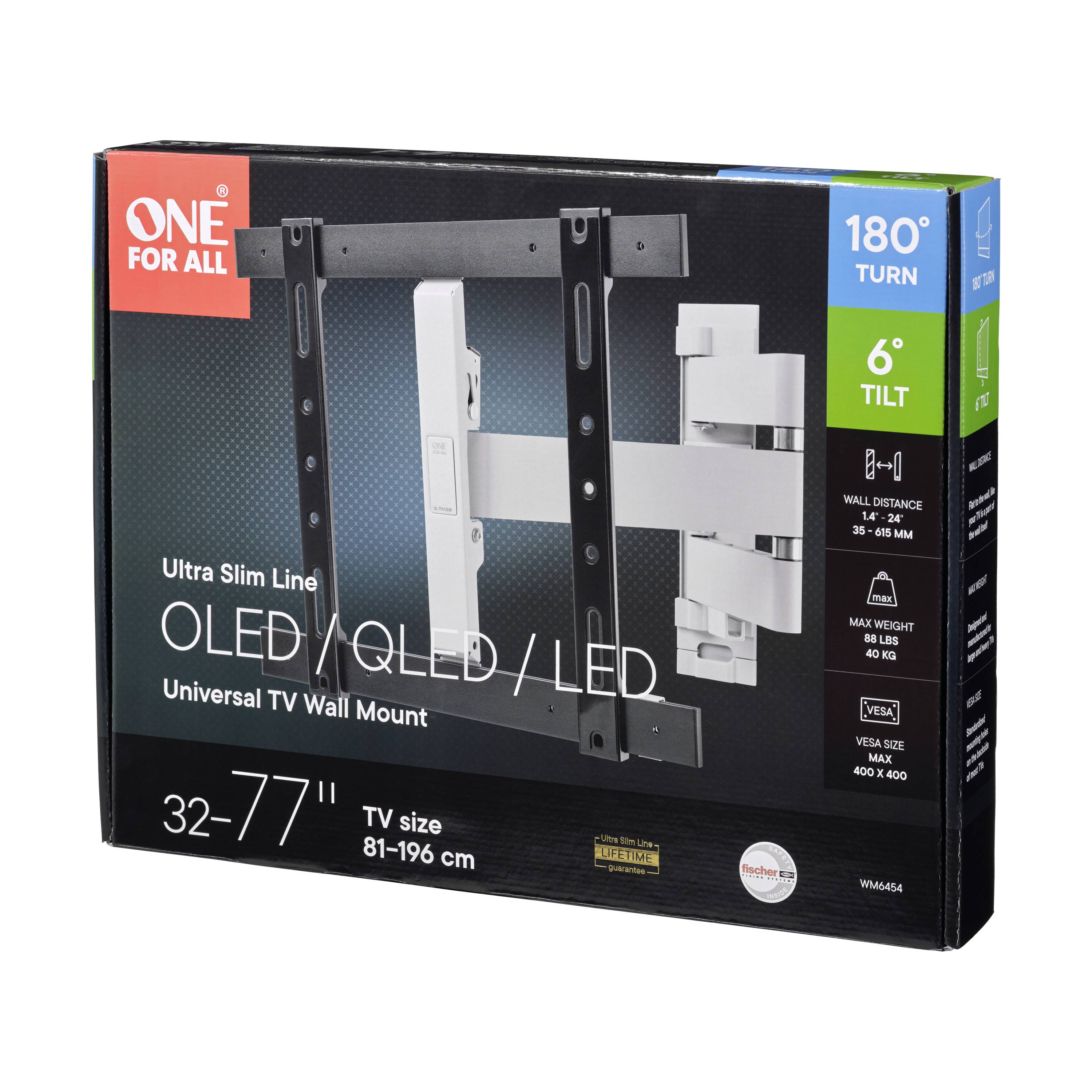 One For All 77" Ultraslim TURN 180 TV-Wandhalterung 81,3cm (32") - 195,6cm (77") Schwenkbar, Ausziehbar