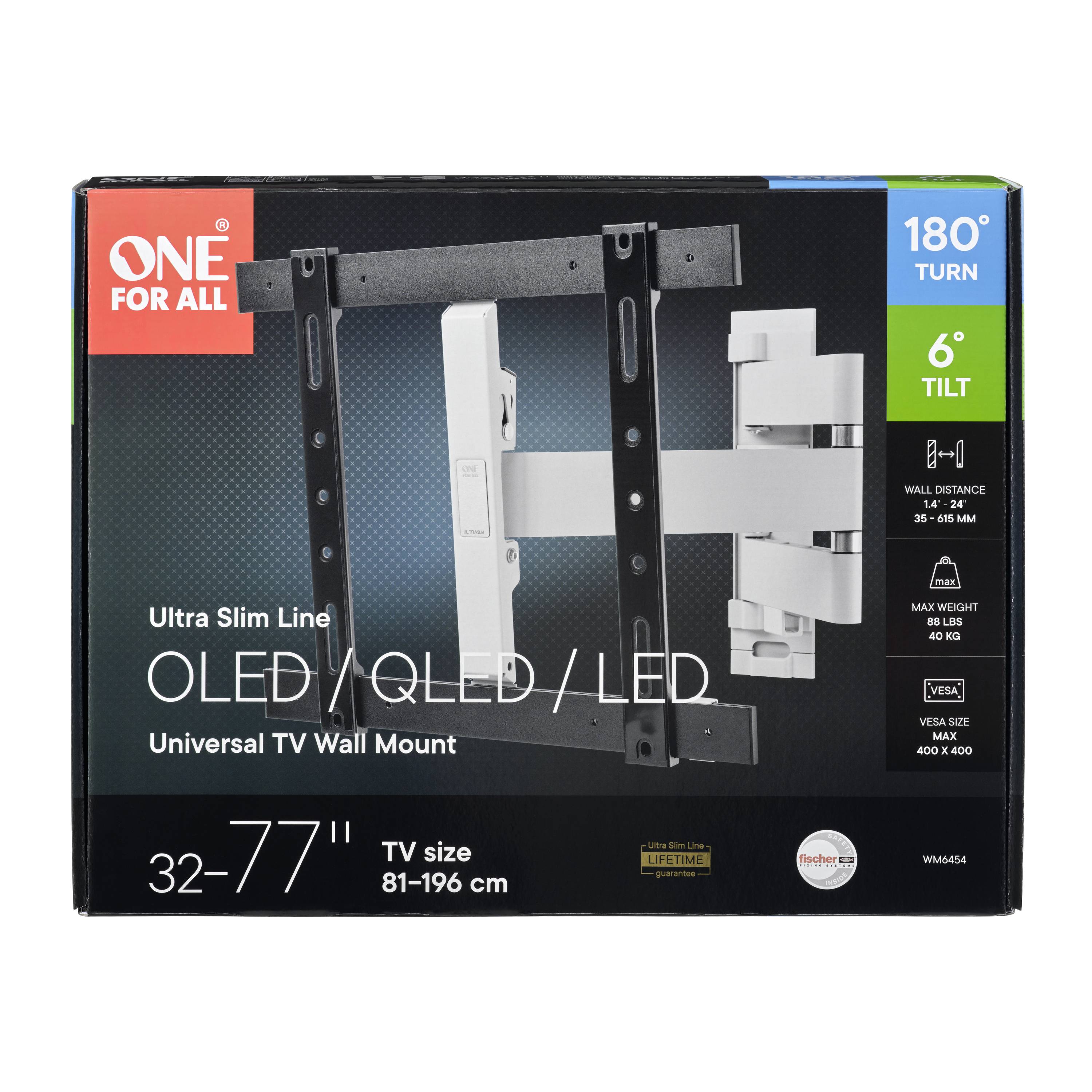 One For All 77" Ultraslim TURN 180 TV-Wandhalterung 81,3cm (32") - 195,6cm (77") Schwenkbar, Ausziehbar