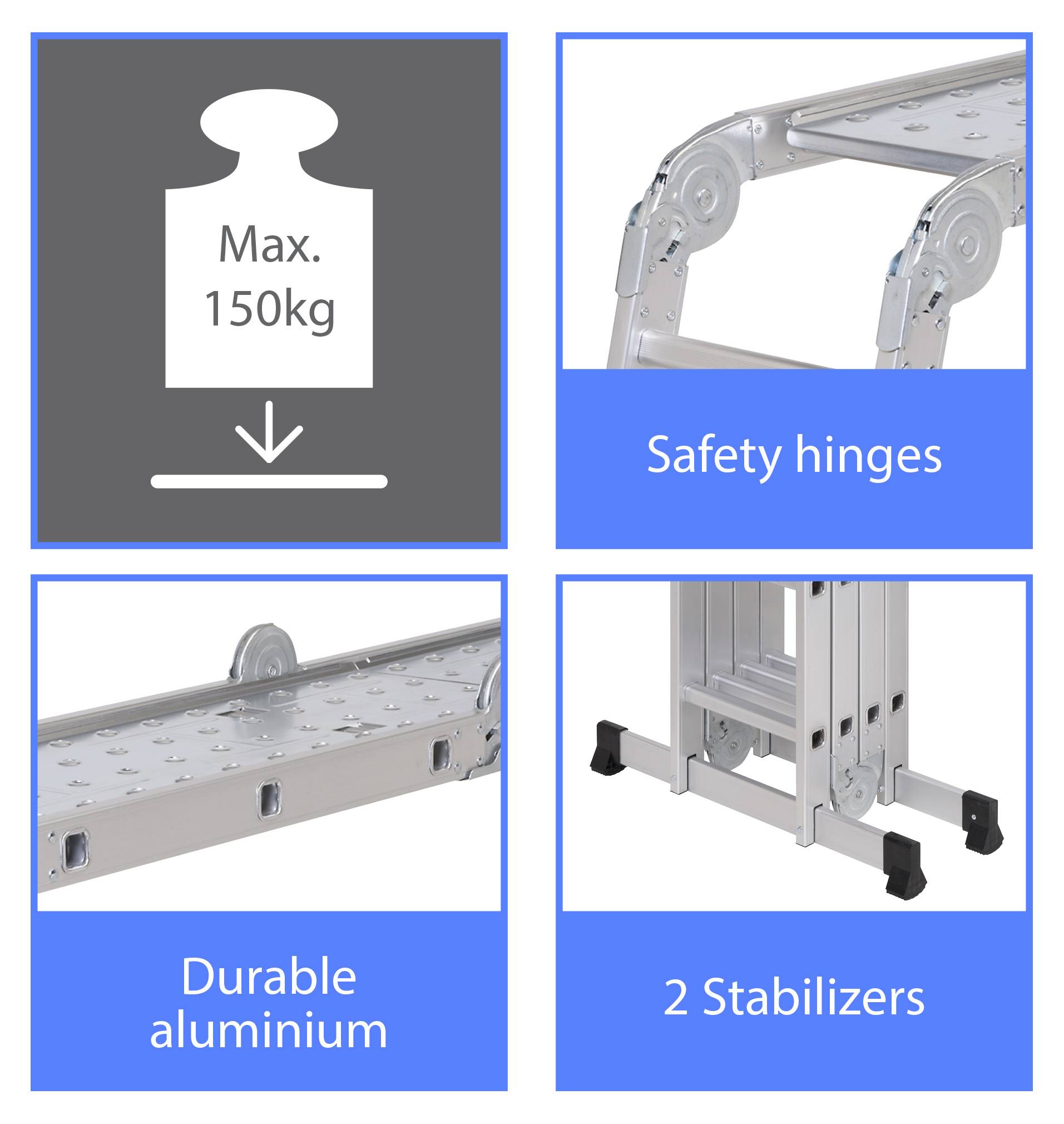 TOOLCRAFT TO-10104645 Aluminium Multifunktionsleiter klappbar Arbeitshöhe (max.): 4.3m Silber 15.7kg