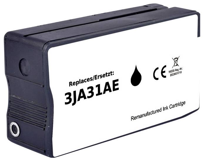 Schwarze wiederbefüllte Tintenpatrone mit der Beschriftung 