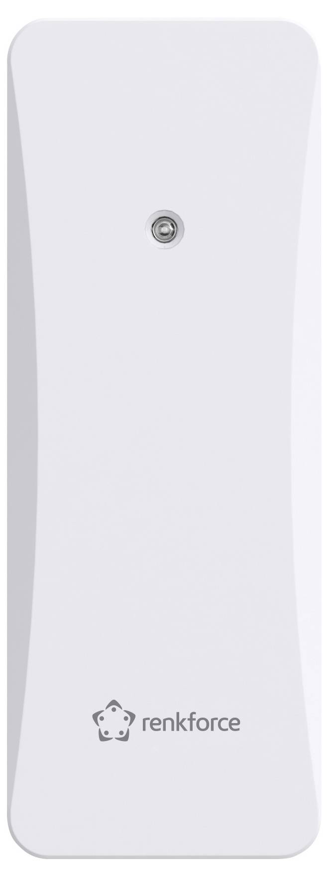 Ein weißer Bewegungsmelder von Renkforce mit einer kleinen Linse in der Mitte, verwendet zur Erkennung von Bewegung in einem Raum.
