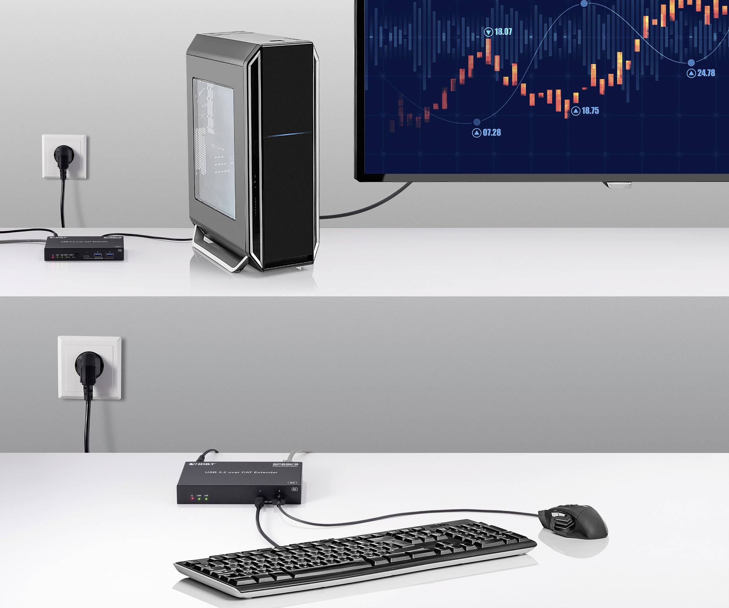 SpeaKa Professional SP-USBE-830 7+2 Port KVM-Extender über PC steuerbar Schwarz