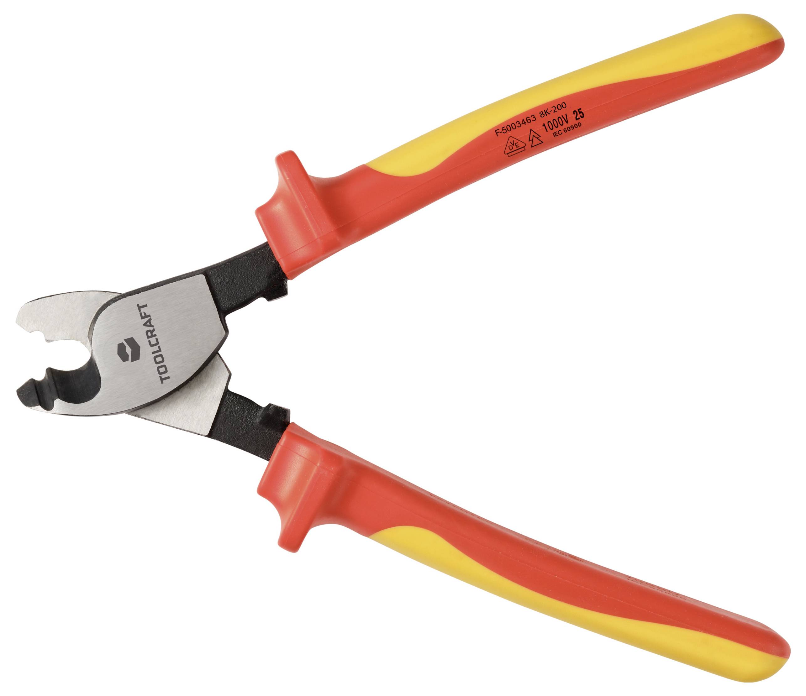 TOOLCRAFT TO-10104939 VDE-Kabelschere Geeignet für (Abisoliertechnik) Alu- und Kupferkabel, ein- und mehrdrähtig 10mm