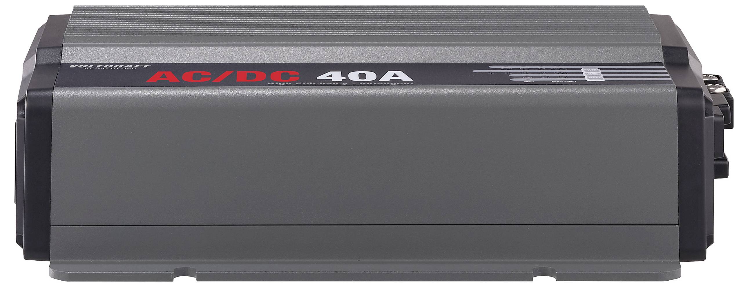 Ein graues Ladegerät mit der Aufschrift 'AC/DC 40A', geeignet für hohe Stromlasten.