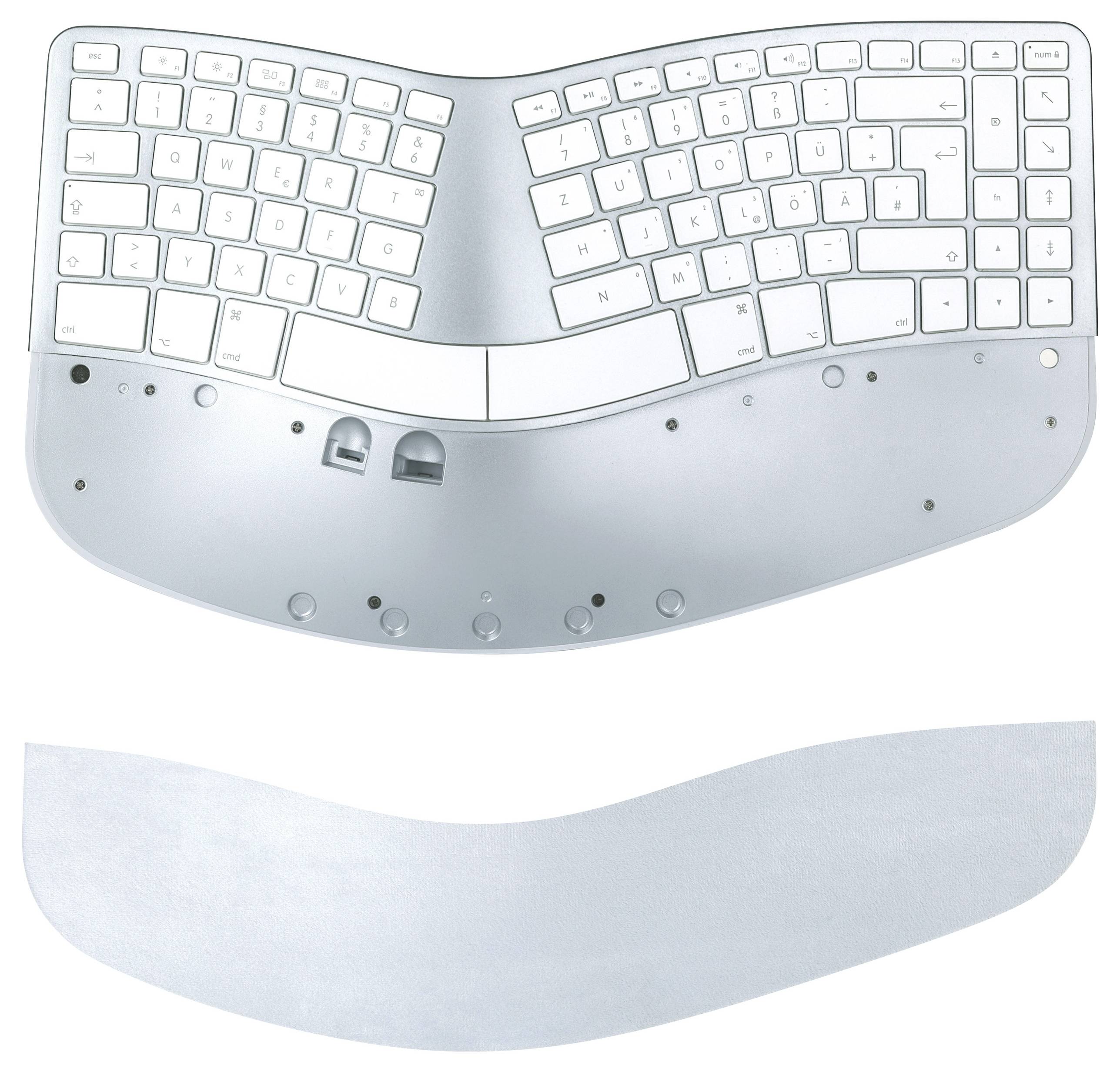 Matias FK413D-DE Sculpted Ergonomic Rechargeable Keyboard for Mac Kabellos Tastatur Deutsch, QWERTZ, Mac Silber Ergonomisch