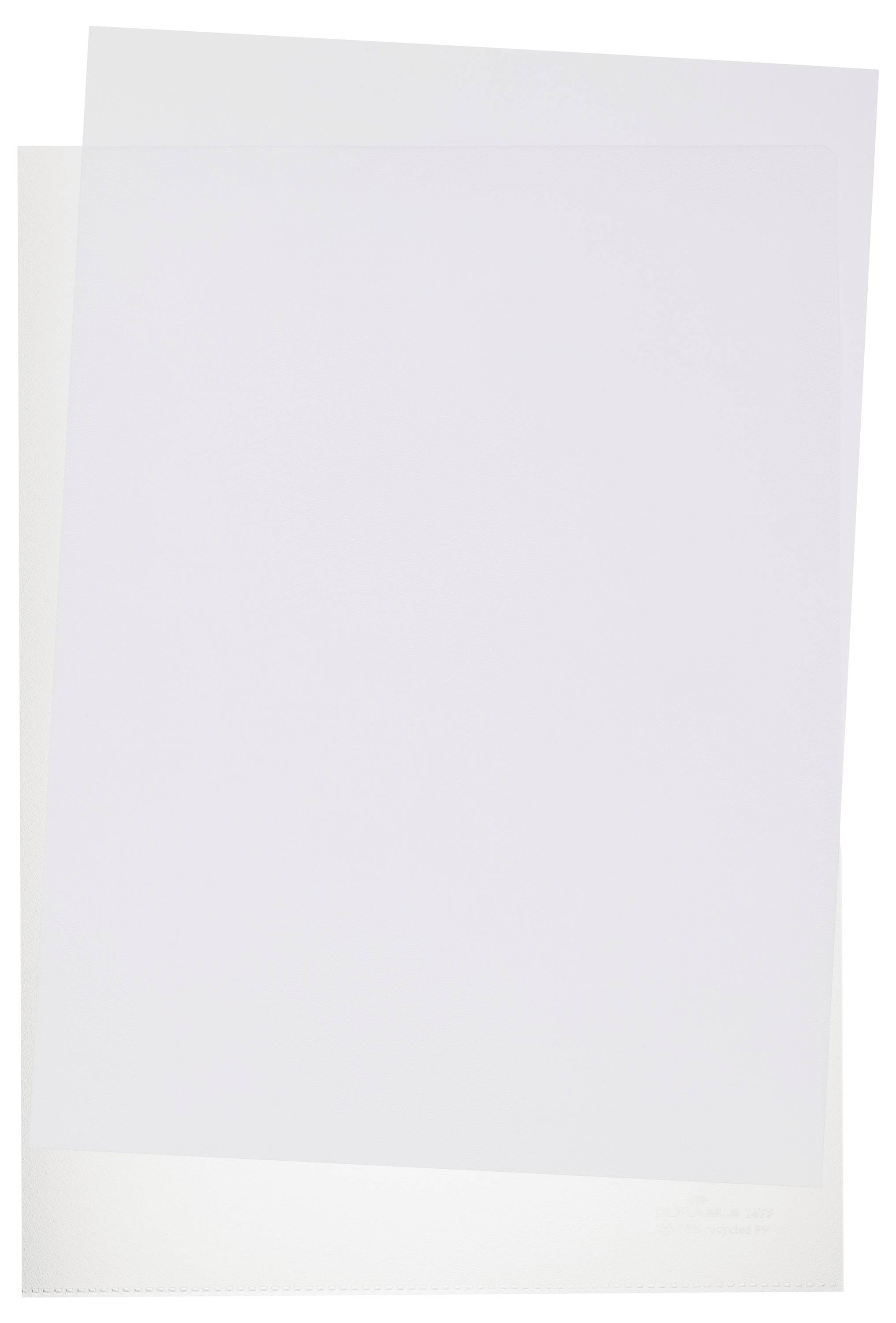 Zwei übereinander liegende weiße Blätter auf einem weißen Hintergrund.