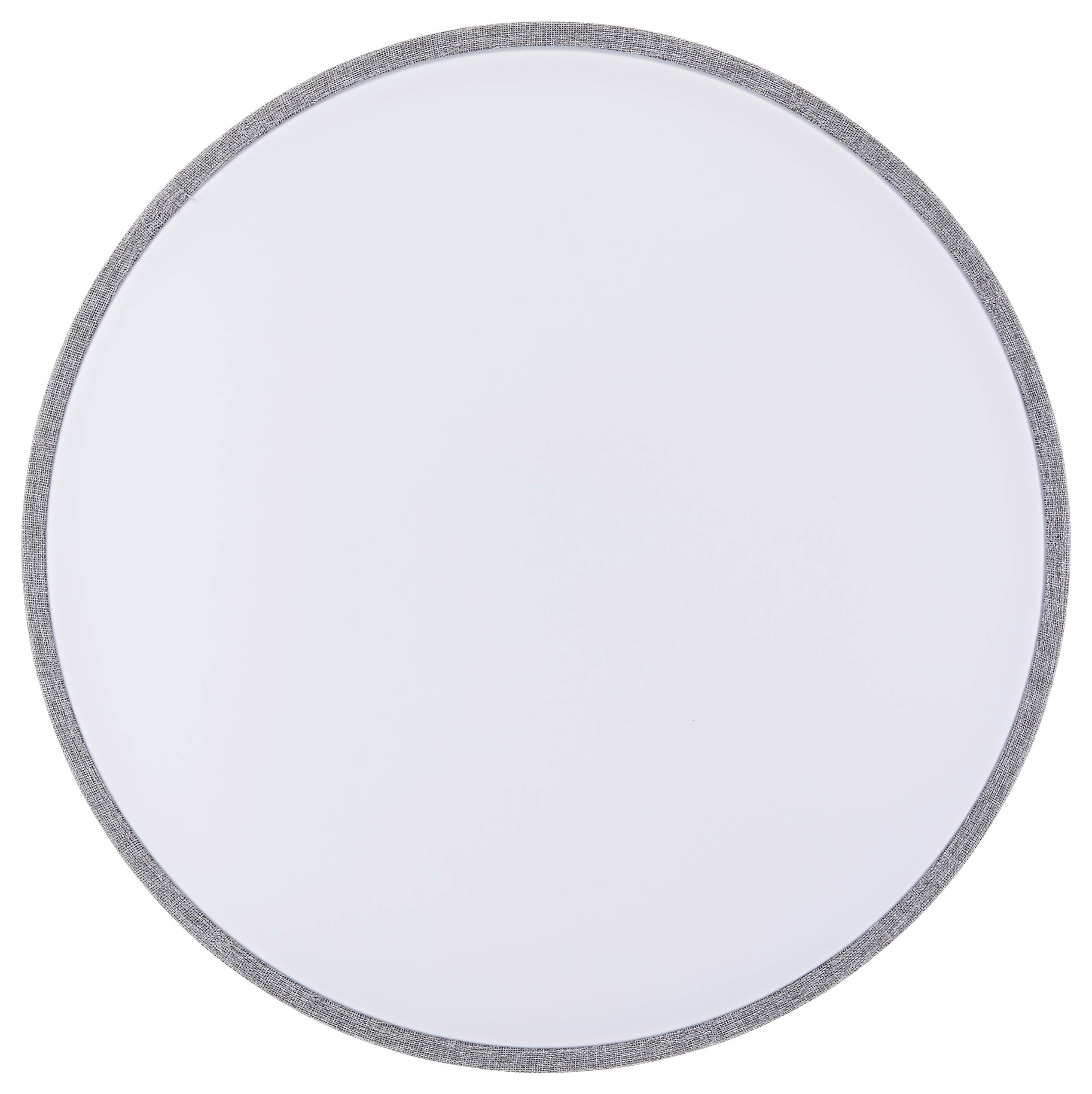 Runder, weißer Teller von oben betrachtet.