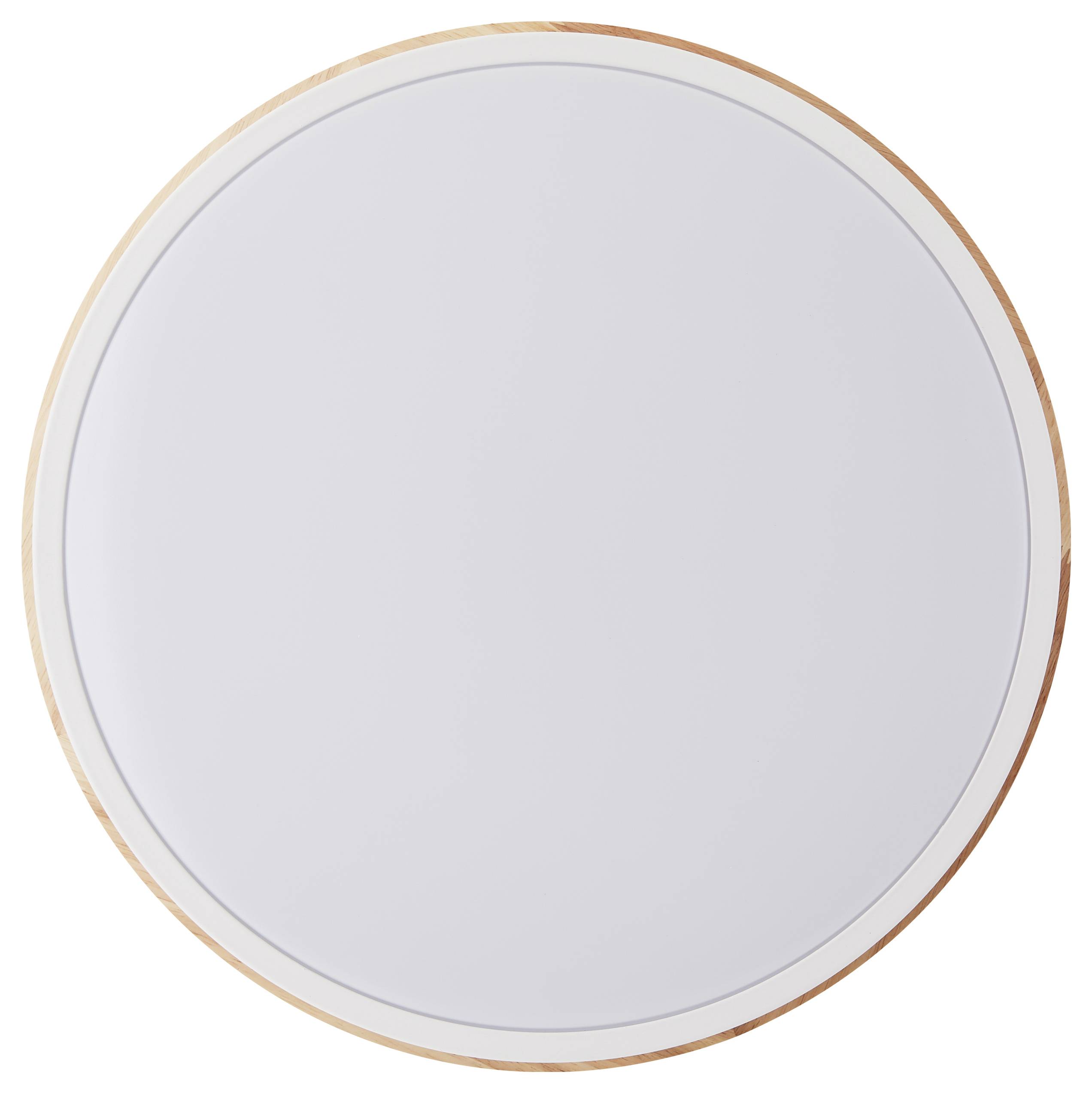 Runde, flache, weiße Lampe mit dünnem, rotem Rand, frontalansicht. Geeignet für Deckenmontage in modernen Räumen.