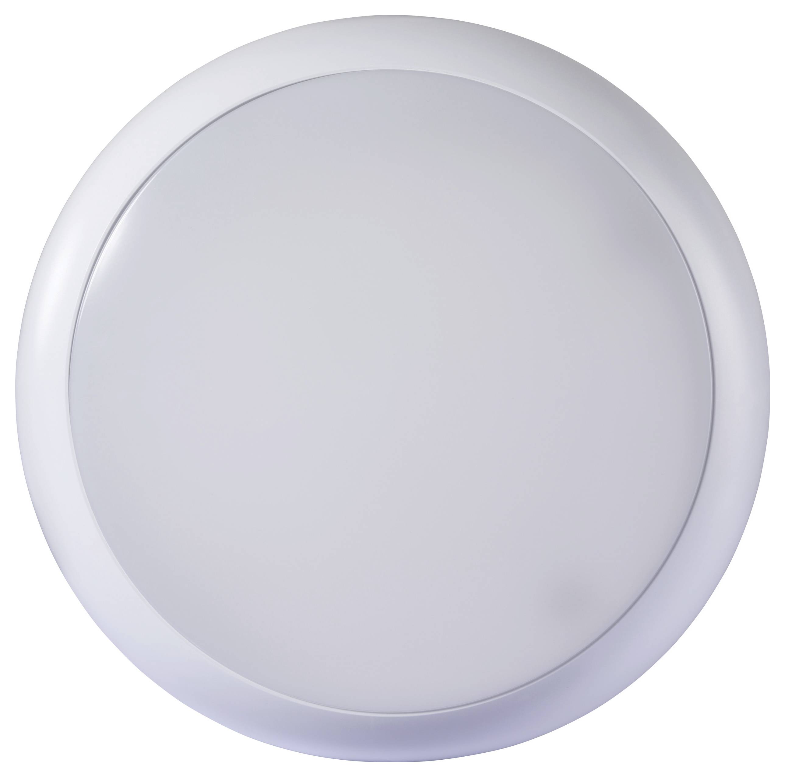 Eine minimalistische, weiße kreisförmige Deckenleuchte mit glatter Oberfläche, konzipiert für moderne Innenräume.