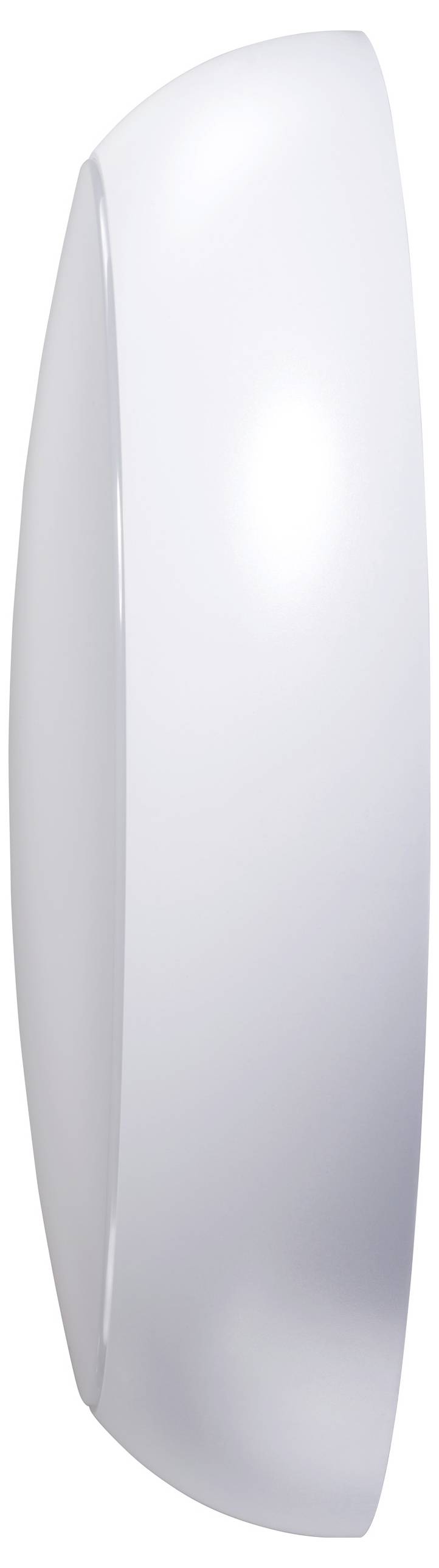 Eine schlanke, längliche, weiße Wandmontage-Vorrichtung, höchstwahrscheinlich ein Bewegungsmelder oder eine Leuchte, mit glatter, glänzender Oberfläche und geschwungener Form.
