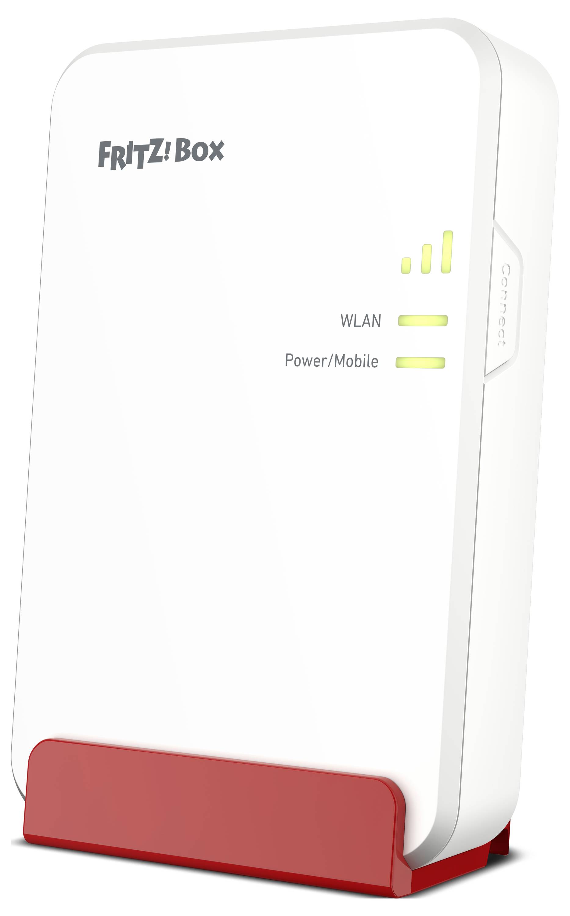 WLAN-Router mit Schriftzug 'FRITZ!Box', zeigt WLAN- und Power-Statusleuchten an.