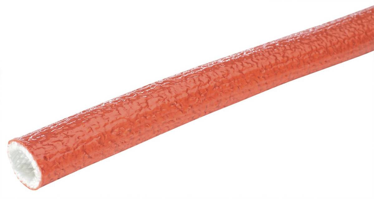 Ein roter, texturierter Schlauch, der schräg von links unten nach rechts oben verläuft. Oberflächenstruktur erkennbar.