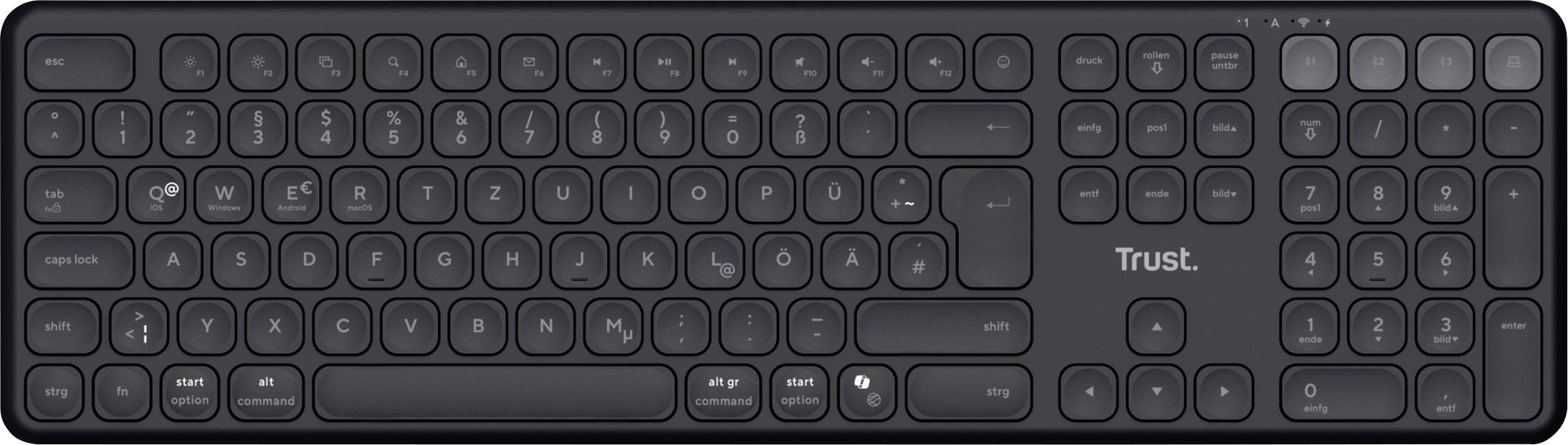 Trust Vaiya Bluetooth® Tastatur Deutsch, QWERTZ Schwarz Wiederaufladbar