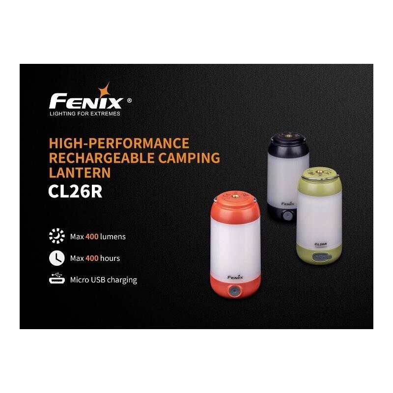 Fenix Light FECL26R-Schwarz CL26R LED Camping-Leuchte 400lm Li-Ionen Akkus 116g Schwarz
